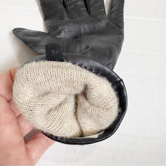 L.L. Bean Leather and Lamsbswool Cashmere Gloves Black Size Small Tan Lining - Picture 8 of 9